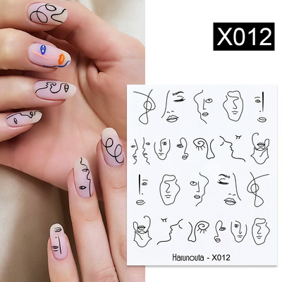 Harunouta Butterfly Flower Design Leaves Nail Water Decals Color Wave Γούρια γεωμετρικής γραμμής Sliders Συμβουλές διακόσμησης για τέχνη νυχιών