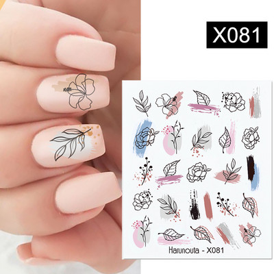 Harunouta Butterfly Flower Design Leaves Nail Water Decals Color Wave Γούρια γεωμετρικής γραμμής Sliders Συμβουλές διακόσμησης για τέχνη νυχιών