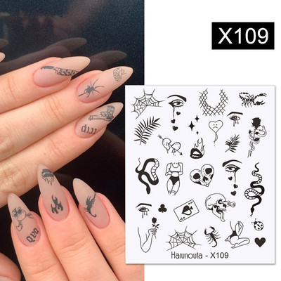 Harunouta Butterfly Flower Design Leaves Nail Water Decals Color Wave Γούρια γεωμετρικής γραμμής Sliders Συμβουλές διακόσμησης για τέχνη νυχιών