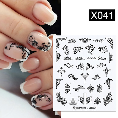 Harunouta Butterfly Flower Design Leaves Nail Water Decals Color Wave Γούρια γεωμετρικής γραμμής Sliders Συμβουλές διακόσμησης για τέχνη νυχιών