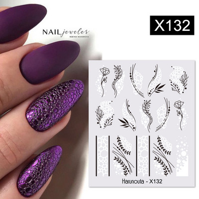 Harunouta Butterfly Flower Design Leaves Nail Water Decals Color Wave Γούρια γεωμετρικής γραμμής Sliders Συμβουλές διακόσμησης για τέχνη νυχιών