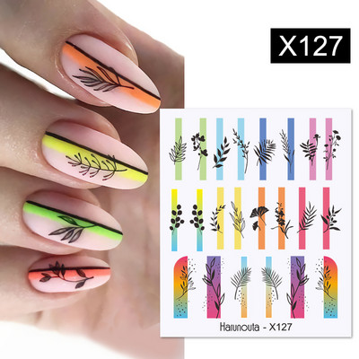 Harunouta Butterfly Flower Design Leaves Nail Water Decals Color Wave Γούρια γεωμετρικής γραμμής Sliders Συμβουλές διακόσμησης για τέχνη νυχιών
