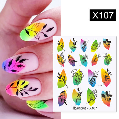 Harunouta Butterfly Flower Design Leaves Nail Water Decals Color Wave Γούρια γεωμετρικής γραμμής Sliders Συμβουλές διακόσμησης για τέχνη νυχιών