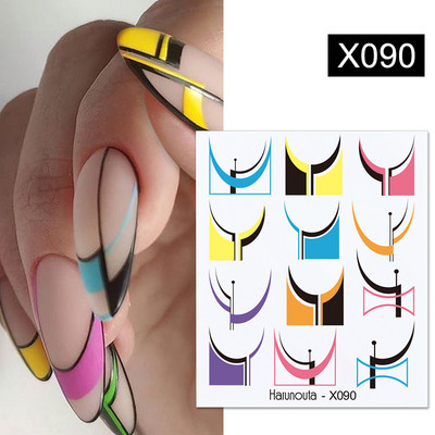 Harunouta Butterfly Flower Design Leaves Nail Water Decals Color Wave Γούρια γεωμετρικής γραμμής Sliders Συμβουλές διακόσμησης για τέχνη νυχιών