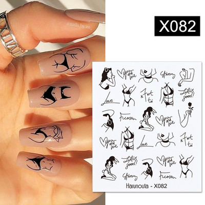 Harunouta Butterfly Flower Design Leaves Nail Water Decals Color Wave Γούρια γεωμετρικής γραμμής Sliders Συμβουλές διακόσμησης για τέχνη νυχιών