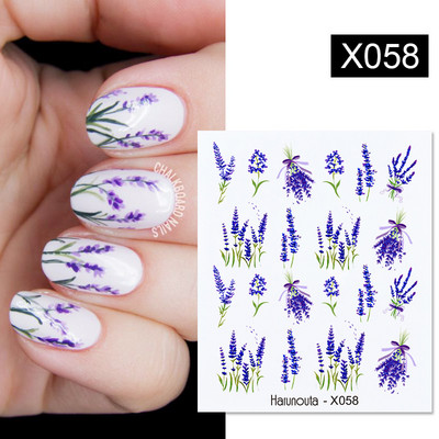 Harunouta Butterfly Flower Design Leaves Nail Water Decals Color Wave Γούρια γεωμετρικής γραμμής Sliders Συμβουλές διακόσμησης για τέχνη νυχιών
