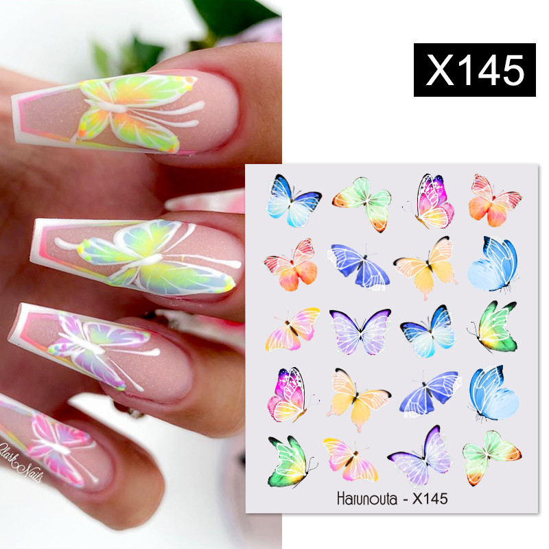 Harunouta Butterfly Flower Design Leaves Nail Water Decals Color Wave Γούρια γεωμετρικής γραμμής Sliders Συμβουλές διακόσμησης για τέχνη νυχιών