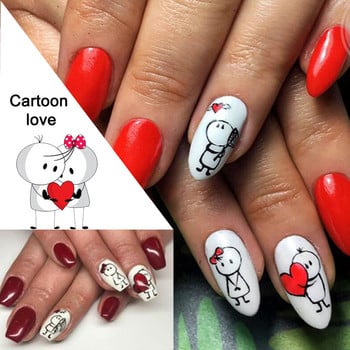 3D Love Valentine Nail Αυτοκόλλητο Cartoon Cute Couple Lover Sliders Κόκκινα χείλη Σχεδιασμός καρδιάς Περιτύλιγμα Νύχια Art Διακόσμηση μανικιούρ BEF106