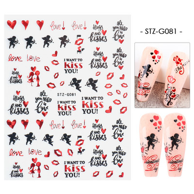 3D szerelem Valentin köröm matrica rajzfilm aranyos pár szerető csúszkák piros ajkak szív design pakolás köröm művészet manikűr dekoráció BEF106