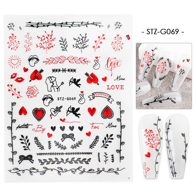 3D szerelem Valentin köröm matrica rajzfilm aranyos pár szerető csúszkák piros ajkak szív design pakolás köröm művészet manikűr dekoráció BEF106