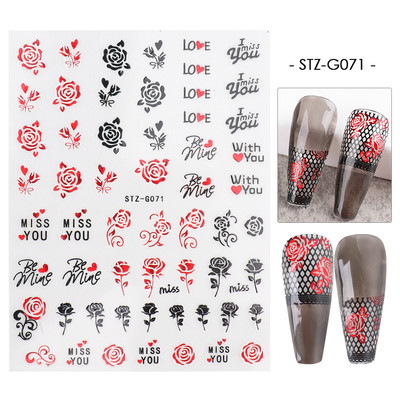 3D szerelem Valentin köröm matrica rajzfilm aranyos pár szerető csúszkák piros ajkak szív design pakolás köröm művészet manikűr dekoráció BEF106