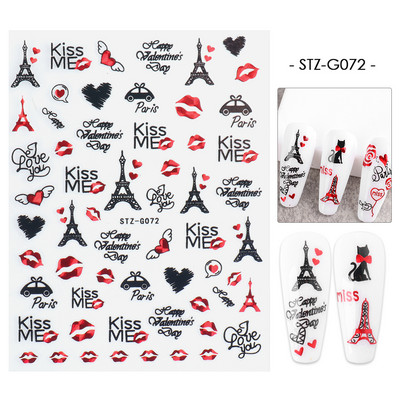 3D szerelem Valentin köröm matrica rajzfilm aranyos pár szerető csúszkák piros ajkak szív design pakolás köröm művészet manikűr dekoráció BEF106