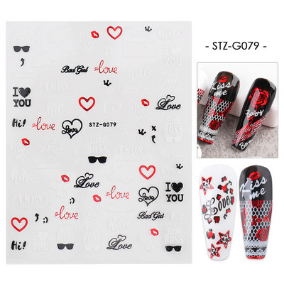 3D szerelem Valentin köröm matrica rajzfilm aranyos pár szerető csúszkák piros ajkak szív design pakolás köröm művészet manikűr dekoráció BEF106