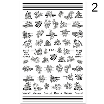 Flowers Leaves Line τρισδιάστατα αυτοκόλλητα νυχιών Ανοιξιάτικα ολογραφικά φύλλα Σχέδιο μεταφοράς Sliders Abstract Waves Nail Art Decals Μανικιούρ