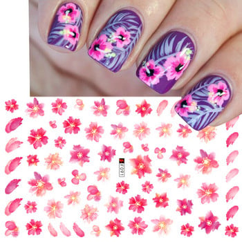 Ροζ Sakura Nail Foils Αυτοκόλλητο Απλό συρόμενο 3D Flower Blossom για μανικιούρ Υπέροχα νύχια Art Designer διακόσμηση BEF129