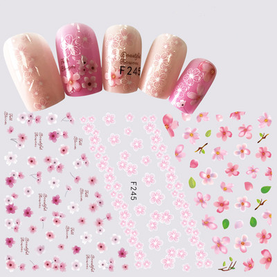 Autocolant folii pentru unghii Sakura roz, floare de cireș, glisor de flori 3D pentru manichiură, unghii superbe, decorare de designer BEF129
