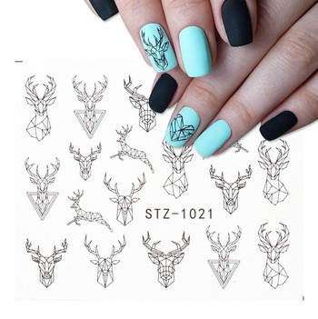 Μαύρο Animal Geometry Nail Water Decals Deer Fox Pig Slider αυτοκόλλητο Σχέδια νυχιών DIY Πολωνικό αξεσουάρ μανικιούρ CHSTZ1018-1021