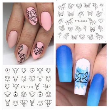 Μαύρο Animal Geometry Nail Water Decals Deer Fox Pig Slider αυτοκόλλητο Σχέδια νυχιών DIY Πολωνικό αξεσουάρ μανικιούρ CHSTZ1018-1021