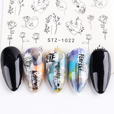 Fekete állati geometria köröm víz matricák Deer Fox Pig csúszka matrica köröm minták DIY lakk manikűr kiegészítők CHSTZ1018-1021