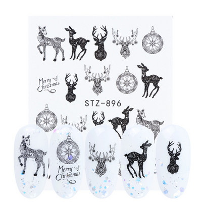 Fekete állati geometria köröm víz matricák Deer Fox Pig csúszka matrica köröm minták DIY lakk manikűr kiegészítők CHSTZ1018-1021