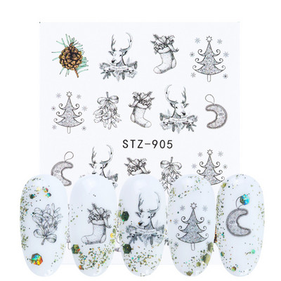 Fekete állati geometria köröm víz matricák Deer Fox Pig csúszka matrica köröm minták DIY lakk manikűr kiegészítők CHSTZ1018-1021