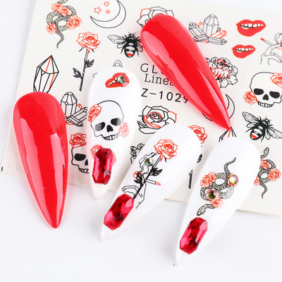 Fekete állati geometria köröm víz matricák Deer Fox Pig csúszka matrica köröm minták DIY lakk manikűr kiegészítők CHSTZ1018-1021