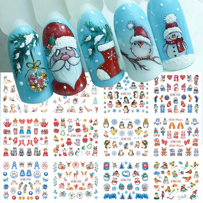 12db újévi csúszkák Téli körömdíszítés Aranyos rajzfilm pulóver Pingvin Gyermek Vízmatricák Manikűr matricák CHBN1945-1956