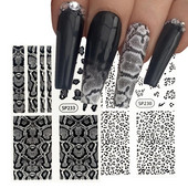 Μαύρα αυτοκόλλητα με τύπωμα λεοπάρδαλης φιδιού Ζώο τρίχας αγελάδας Ζέβρα γούρι για νύχια Αυτοκόλλητο συρόμενο μανικιούρ με αυτοκόλλητα στα νύχια BESP222-233