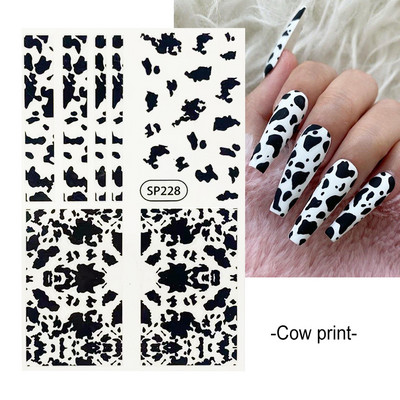 Μαύρα αυτοκόλλητα με τύπωμα λεοπάρδαλης φιδιού Ζώο τρίχας αγελάδας Ζέβρα γούρι για νύχια Αυτοκόλλητο συρόμενο μανικιούρ με αυτοκόλλητα στα νύχια BESP222-233