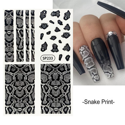 Μαύρα αυτοκόλλητα με τύπωμα λεοπάρδαλης φιδιού Ζώο τρίχας αγελάδας Ζέβρα γούρι για νύχια Αυτοκόλλητο συρόμενο μανικιούρ με αυτοκόλλητα στα νύχια BESP222-233