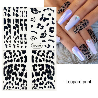 Μαύρα αυτοκόλλητα με τύπωμα λεοπάρδαλης φιδιού Ζώο τρίχας αγελάδας Ζέβρα γούρι για νύχια Αυτοκόλλητο συρόμενο μανικιούρ με αυτοκόλλητα στα νύχια BESP222-233