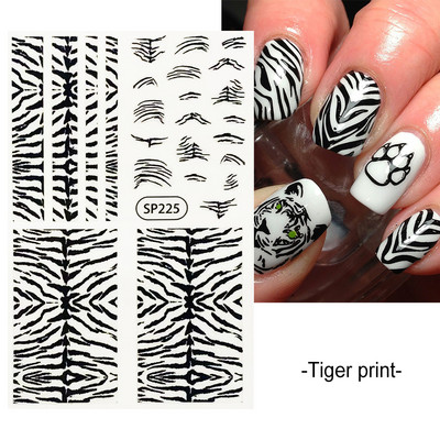 Μαύρα αυτοκόλλητα με τύπωμα λεοπάρδαλης φιδιού Ζώο τρίχας αγελάδας Ζέβρα γούρι για νύχια Αυτοκόλλητο συρόμενο μανικιούρ με αυτοκόλλητα στα νύχια BESP222-233