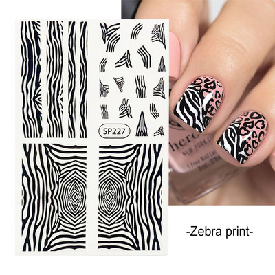 Μαύρα αυτοκόλλητα με τύπωμα λεοπάρδαλης φιδιού Ζώο τρίχας αγελάδας Ζέβρα γούρι για νύχια Αυτοκόλλητο συρόμενο μανικιούρ με αυτοκόλλητα στα νύχια BESP222-233