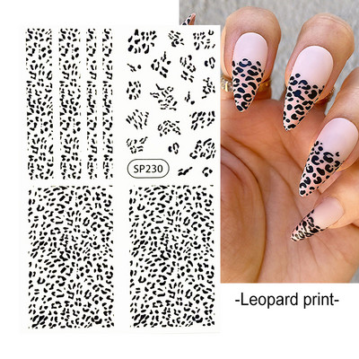 Μαύρα αυτοκόλλητα με τύπωμα λεοπάρδαλης φιδιού Ζώο τρίχας αγελάδας Ζέβρα γούρι για νύχια Αυτοκόλλητο συρόμενο μανικιούρ με αυτοκόλλητα στα νύχια BESP222-233