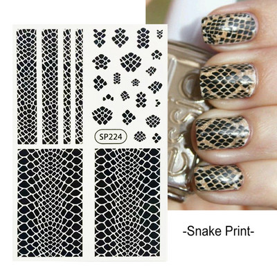 Μαύρα αυτοκόλλητα με τύπωμα λεοπάρδαλης φιδιού Ζώο τρίχας αγελάδας Ζέβρα γούρι για νύχια Αυτοκόλλητο συρόμενο μανικιούρ με αυτοκόλλητα στα νύχια BESP222-233