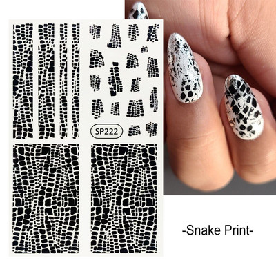 Μαύρα αυτοκόλλητα με τύπωμα λεοπάρδαλης φιδιού Ζώο τρίχας αγελάδας Ζέβρα γούρι για νύχια Αυτοκόλλητο συρόμενο μανικιούρ με αυτοκόλλητα στα νύχια BESP222-233