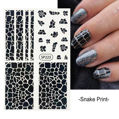 Μαύρα αυτοκόλλητα με τύπωμα λεοπάρδαλης φιδιού Ζώο τρίχας αγελάδας Ζέβρα γούρι για νύχια Αυτοκόλλητο συρόμενο μανικιούρ με αυτοκόλλητα στα νύχια BESP222-233