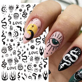 Evil Eyes Snake Küünekleebised Must Valged Liugurid küüntele Tähed Kuu Tähtkuju Kaunistused Lehed Lilled Kleebised NLF909