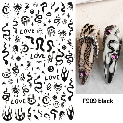 Evil Eyes Snake Küünekleebised Must Valged Liugurid küüntele Tähed Kuu Tähtkuju Kaunistused Lehed Lilled Kleebised NLF909