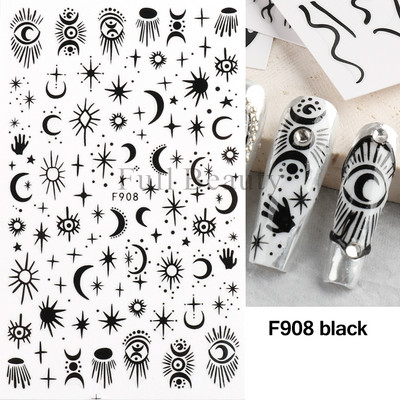 Evil Eyes Snake Küünekleebised Must Valged Liugurid küüntele Tähed Kuu Tähtkuju Kaunistused Lehed Lilled Kleebised NLF909