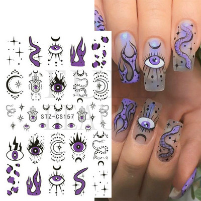 Evil Eyes Snake Küünekleebised Must Valged Liugurid küüntele Tähed Kuu Tähtkuju Kaunistused Lehed Lilled Kleebised NLF909