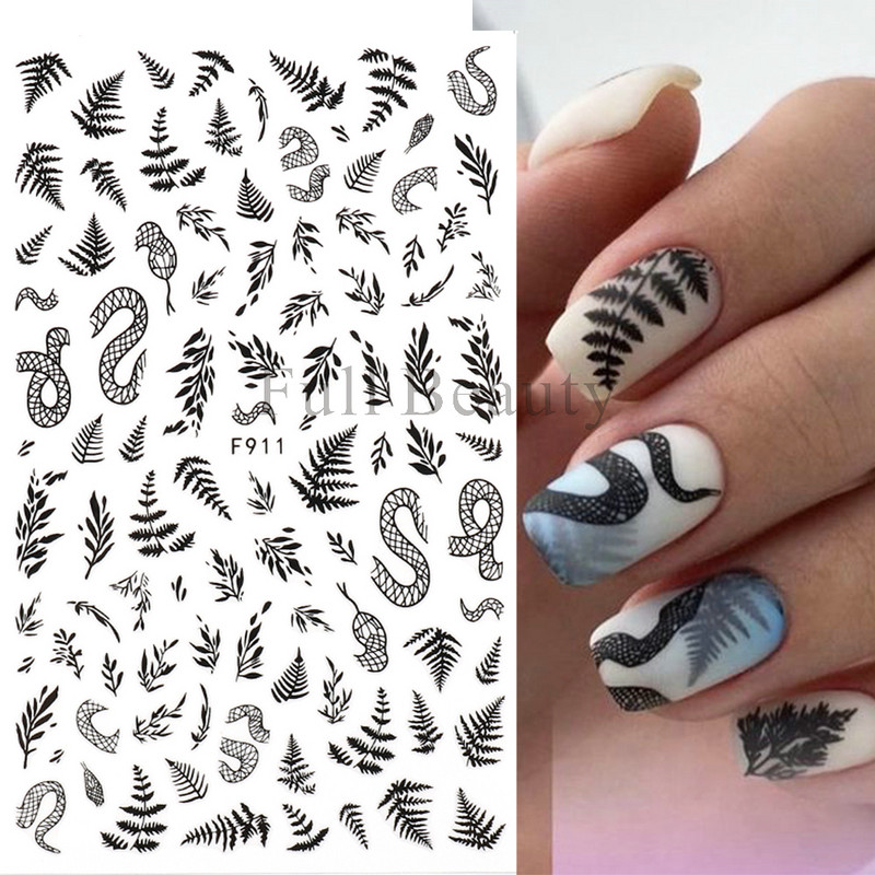 Evil Eyes Snake Küünekleebised Must Valged Liugurid küüntele Tähed Kuu Tähtkuju Kaunistused Lehed Lilled Kleebised NLF909