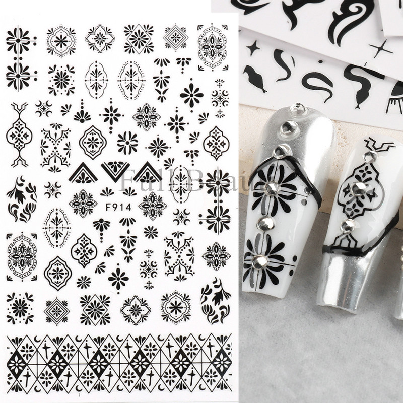 Evil Eyes Snake Küünekleebised Must Valged Liugurid küüntele Tähed Kuu Tähtkuju Kaunistused Lehed Lilled Kleebised NLF909