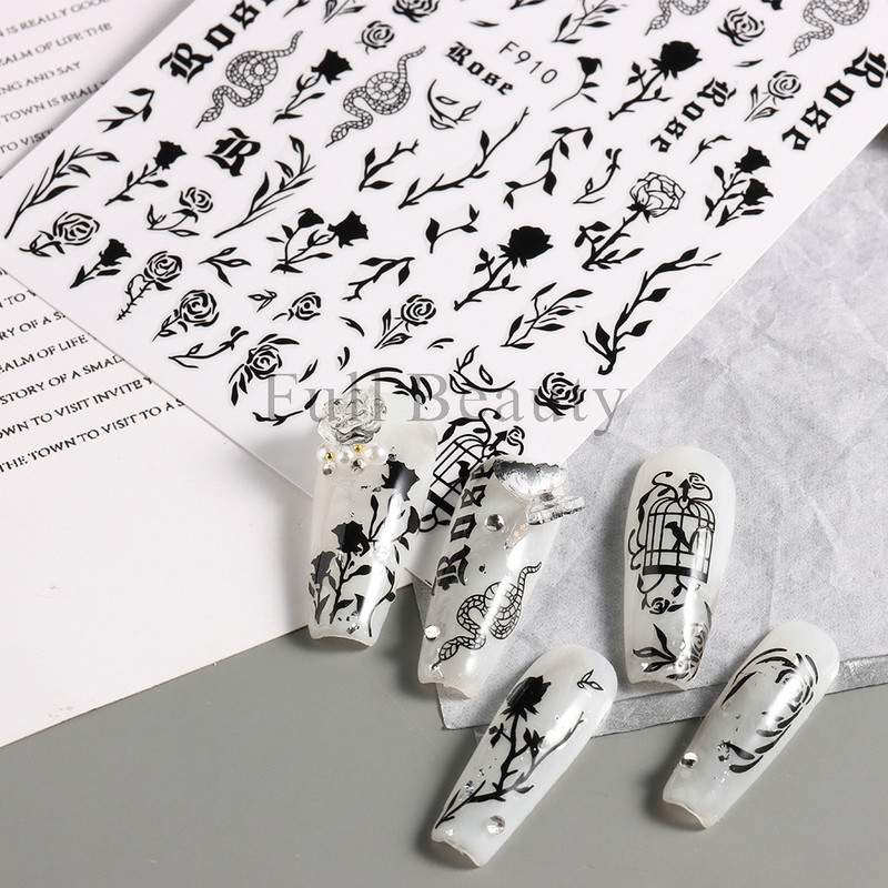 Evil Eyes Snake Küünekleebised Must Valged Liugurid küüntele Tähed Kuu Tähtkuju Kaunistused Lehed Lilled Kleebised NLF909