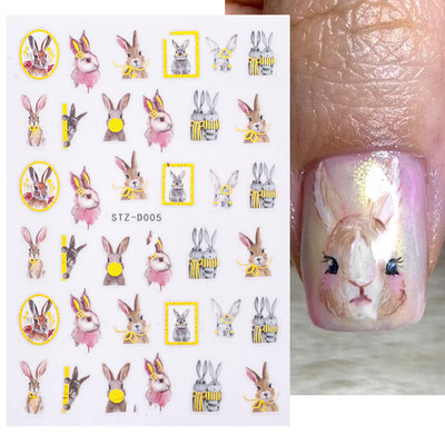 3D Bunny Nail Art Sliders Autocolante de bronzare aurii Autocolante cu flori de iepure de desene animate pentru unghii 2023 Decorare manichiura LASTZ-D005