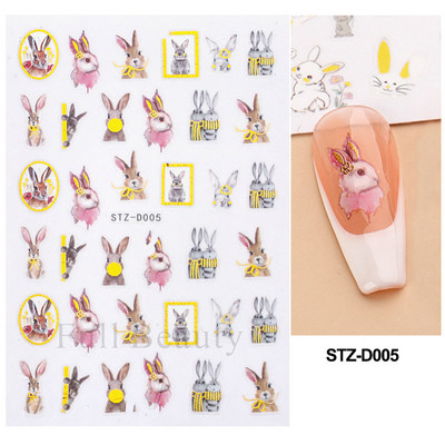 3D klizači za zečiće Nail Art Zlatno bronzing naljepnice Slatki crtani zečevi cvjetovi Naljepnice za nokte 2023 Dekoracija za manikuru LASTZ-D005