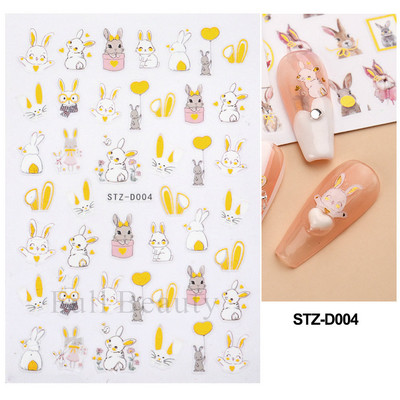 3D klizači za zečiće Nail Art Zlatno bronzing naljepnice Slatki crtani zečevi cvjetovi Naljepnice za nokte 2023 Dekoracija za manikuru LASTZ-D005