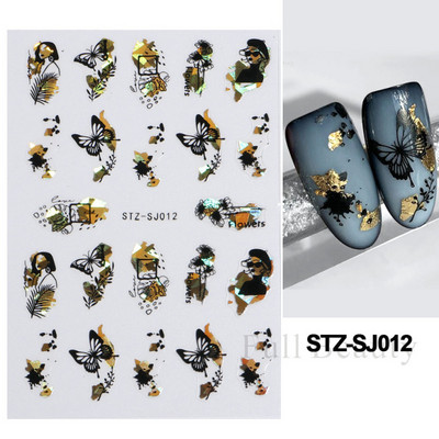 3D klizači za zečiće Nail Art Zlatno bronzing naljepnice Slatki crtani zečevi cvjetovi Naljepnice za nokte 2023 Dekoracija za manikuru LASTZ-D005