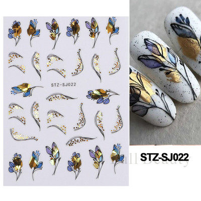 3D klizači za zečiće Nail Art Zlatno bronzing naljepnice Slatki crtani zečevi cvjetovi Naljepnice za nokte 2023 Dekoracija za manikuru LASTZ-D005