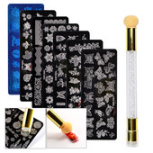 1 Σετ Πλάκες Σφράγισης Νυχιών Πρότυπο σφραγίδας σχεδίασης δαντέλας πεταλούδας νιφάδα χιονιού για εργαλεία στένσιλ εκτύπωσης